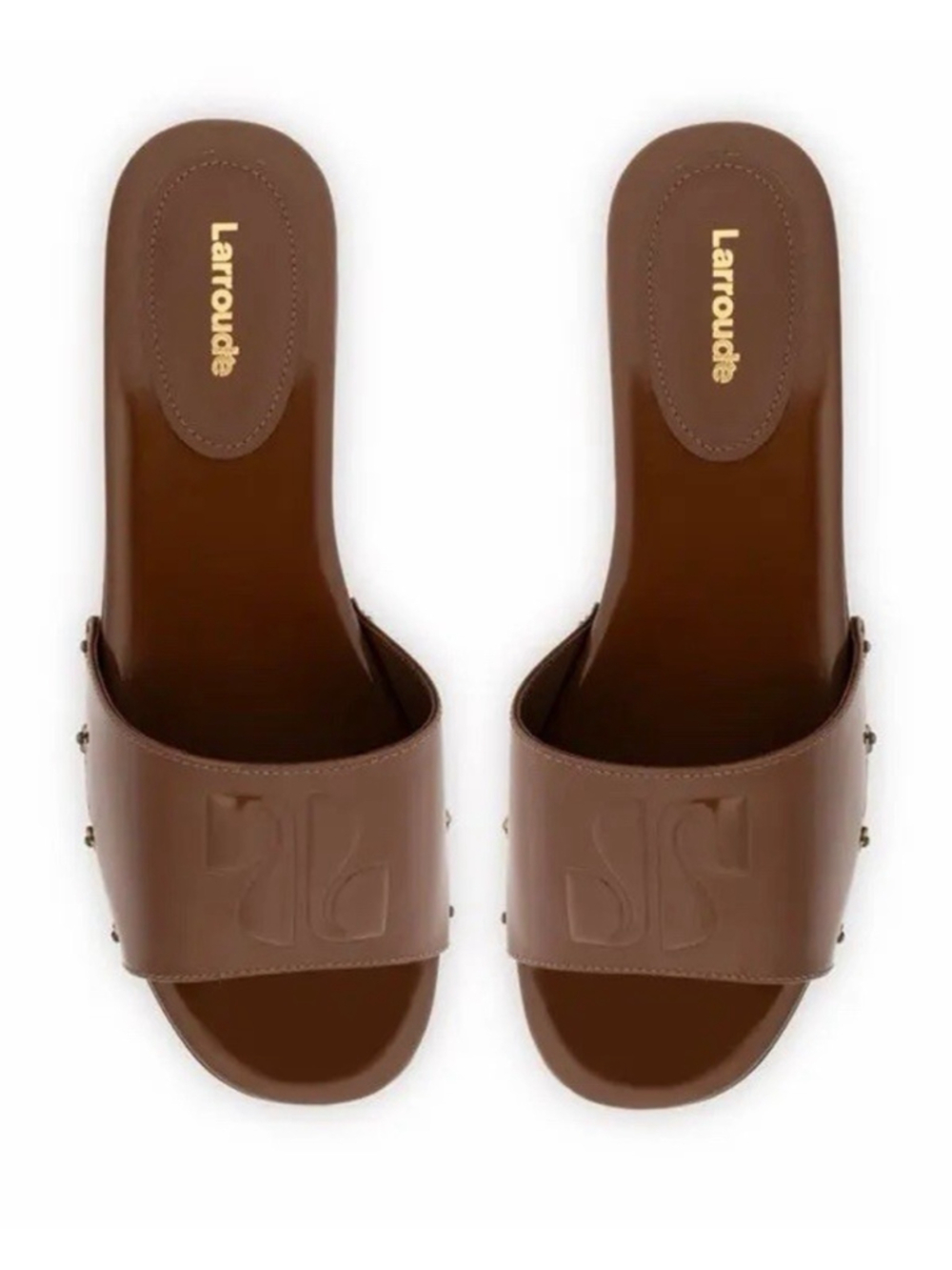 LARROUDE Zuzi Mule Sandals Patent Leather Wood Burnt Umber Size 9 WORN ONCE $315 - Picture 3 of 10